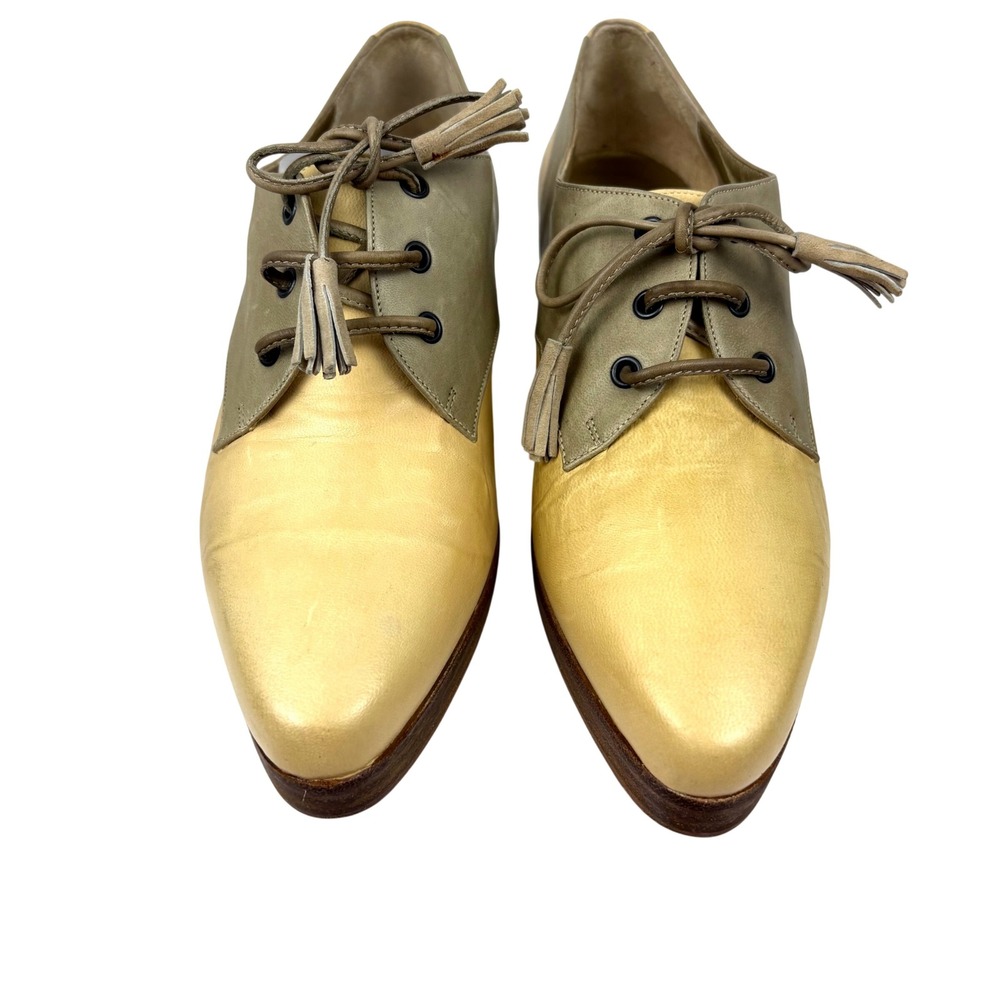 Vintage YSL 90s Two Tone Tassel Leather Oxfords Beige Taupe Shoes Women 6 Italy